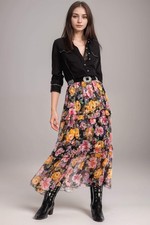 Johnny Was Jade Terra Floral Silk Tiered Maxi Skirt L78825-1