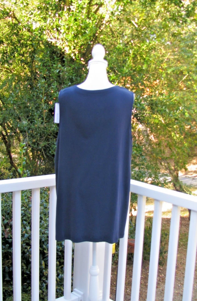 NUEVO CON ETIQUETAS Chico's Orchid 4 Muescas Cuello Camiseta sin mangas XXL Pima Algodón Azul Marino Floral R Foto 4 de 4