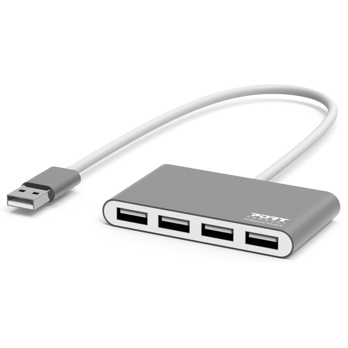 Hub USB-A 2.0 à 4 ports gris pour brancher souris et clavier sur PC