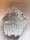 WESTMORELAND MILK GLASS QUEEN VICTORIA'S PRAYING HANDS TRAY ROSES & BOWS