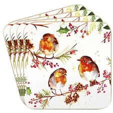 Winter Robin Bird Christmas Coasters - Set of 4 - Lesser & Pavey
