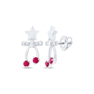 Ohrstecker 0,19 kt natürlicher Diamant roter Stern Schleife 10 kt Weißgold