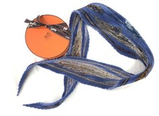 HERMES Scarf Carre 90 cm Silk CUIRS DU DESERT Pleated Blue Multicolor MINT w/Box