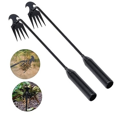 Theuzi Weed Puller Tool, 4-Tine Manganese Steel Garden Weeder for Vegetable