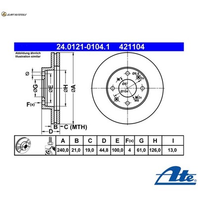 2x BREMSSCHEIBE 24.0121-0104.1 FÜR HONDA INTEGRA/SJ/VI CIVIC/Hatchback/MK 1.4L