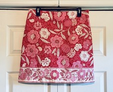 Talbots Women s Canvas A-Line Skirt Red Pink White Floral Pineapple Size 6