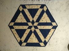 Handmade Throw Table Mat Hexagon Quilt Red Blue Tan 28x24 Patriotic Stars Stripe