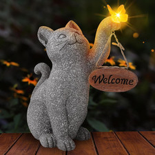 Solar Cat Garden Statue Outdoor Decor Cat Figurine with Butterfly Clearance Welc