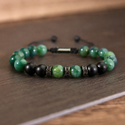 Natural Jade & Black Onyx Beads Chakra Protection Reiki Man Stretch Bracelet