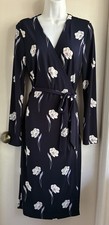 Ann Taylor NWT Navy White Floral Long Sleeve V-Neck Midi Wrap Dress Sz 10