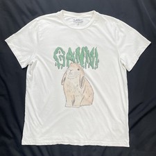 Ganni Women's Bunny T-Shirt White Short Sleeve Rabbit Graphic Round Neck Small