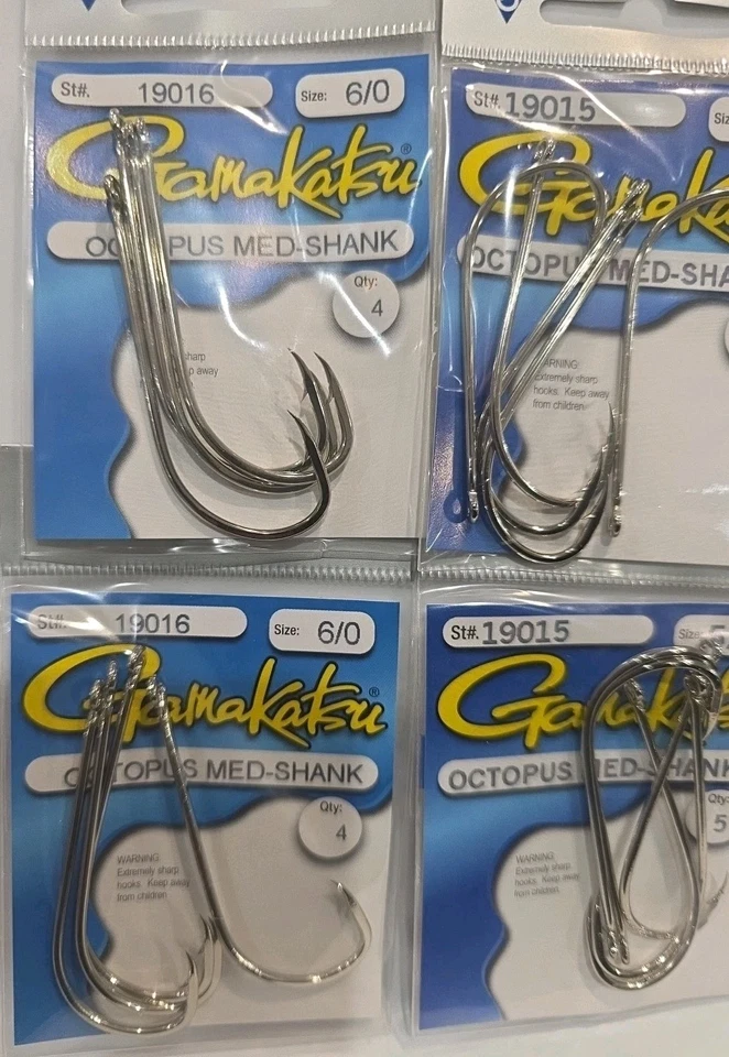 LOT OF 6 -GAMAKATSU OCTOPUS HOOKS MED SHANK NICKEL HOOK 4/0 5/0 6/0 FISHING HOOK - Image 3 of 4