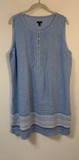 Talbots Womens Seaside Blue 100% Linen Shift Dress Size 16