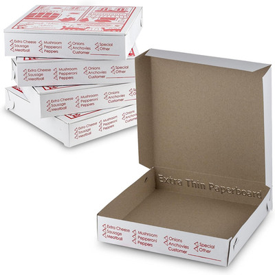 White-Red Pizza Box 12'' X 12'' X 2'' - Extra Thin Pizza Boxes with Design (Pack of