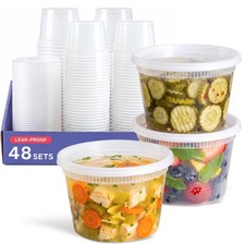 16 oz Plastic Deli Containers with Lids 48 Sets Food Storage