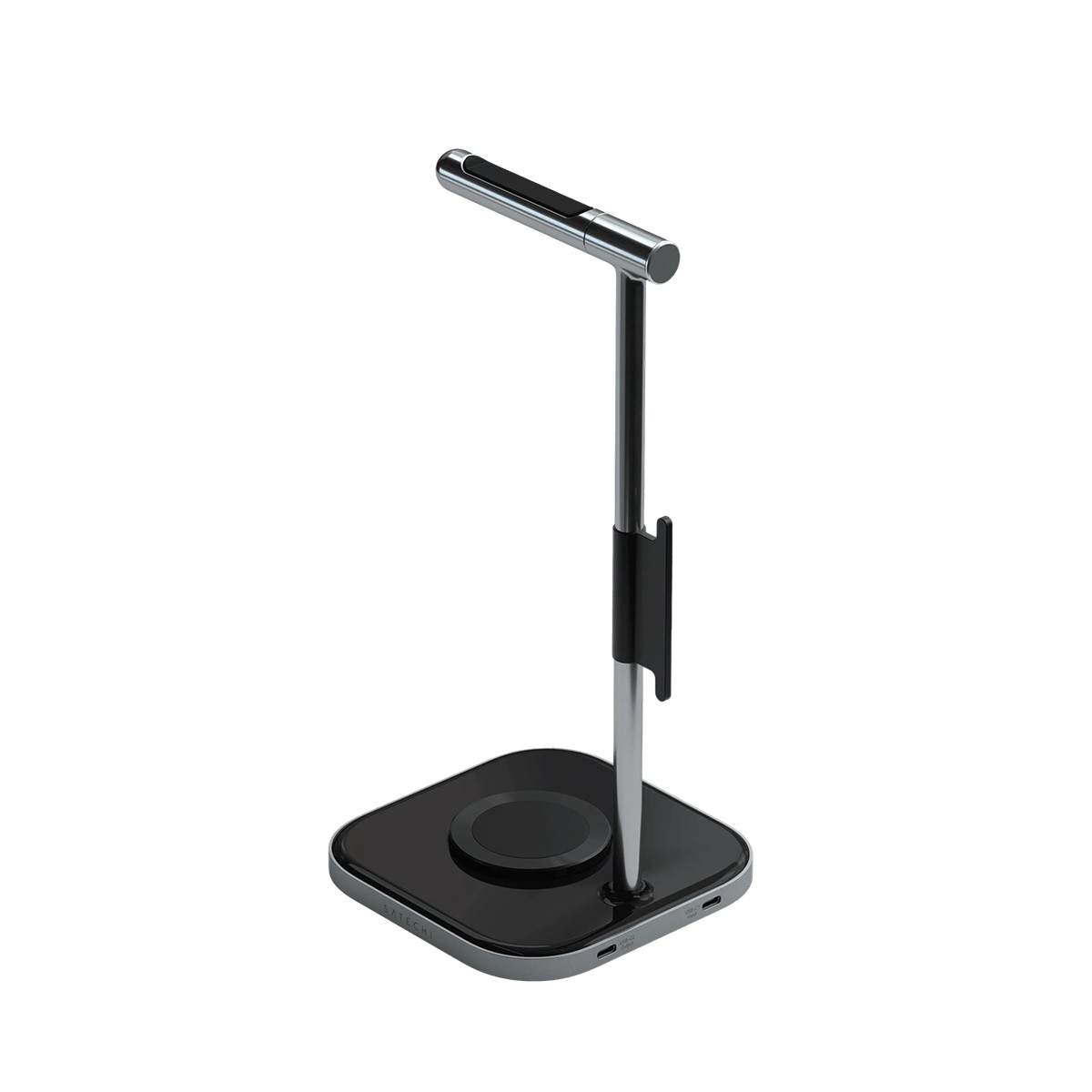 Station de charge sans fil noire pour casque audio et smartphone à induction