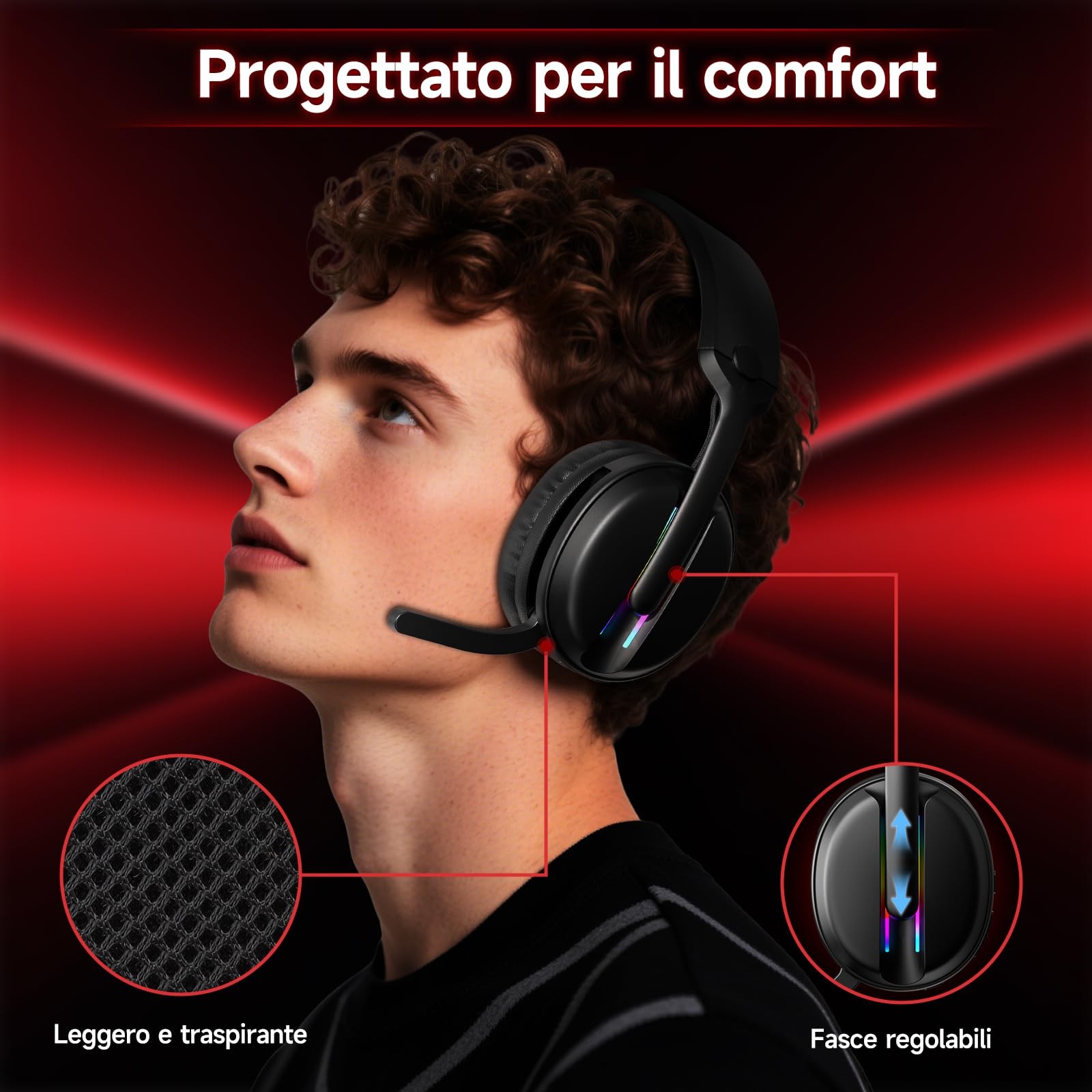 MANKIW Cuffie Gaming Wireless per PS5, PS4, PC, Mac, Cuffie da Gioco Bluetoot... - 3
