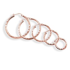 Rose Gold Flash 925 Silver 2mm Diamond Cut Polished Hoop Earrings, Choose A Size