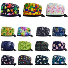 Unisex Surgical Scrub Cap Doctor Nurse Cotton Hemmed Hat Women Men Adjustable