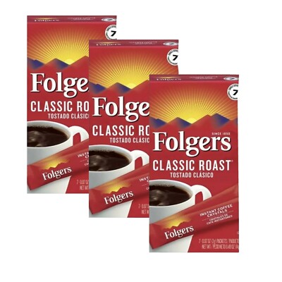 Folgers Classic Medium Roast Instant Coffee 3 Pack (3 Boxes/21 Packets)