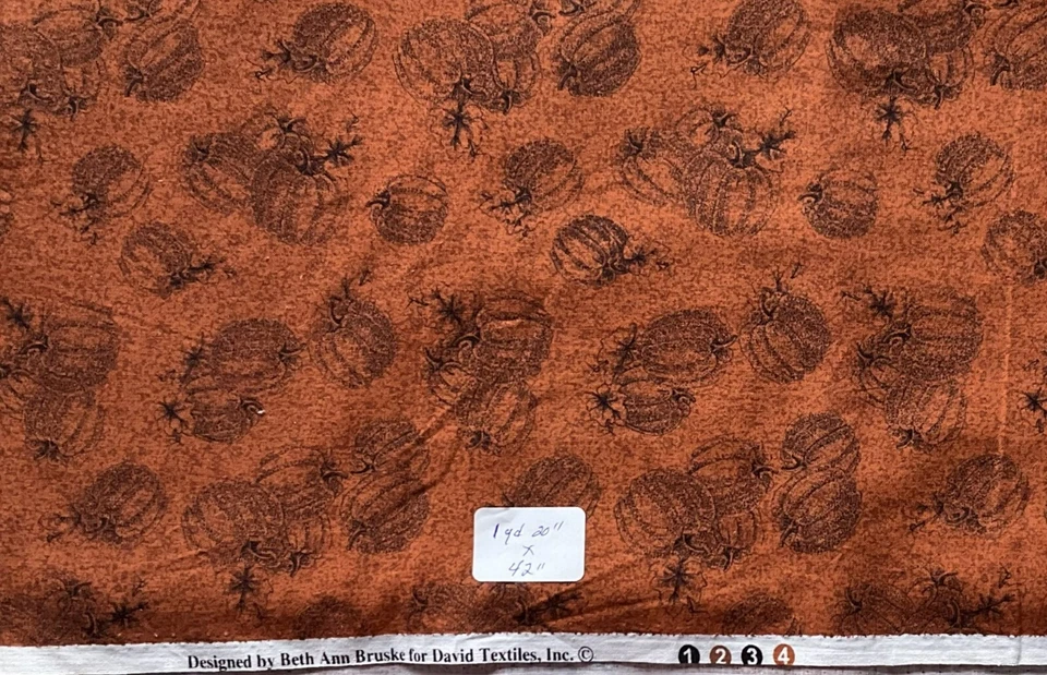 1 yd. IMPRESIÓN CALABAZA OTOÑO 20" X 42" - TEXTILES BETH ANN BRUSKE/DAVID DE DISEÑADOR Foto 2 de 2