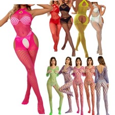 Womens Fishnet Bodystocking Cutout Sheer Jumpsuit Cross Halter Neck Clubwear UK