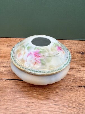 Antique Porcelain Hair Receiver Made In Germany Hand Painted Pink Roses