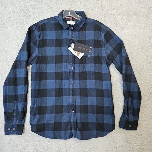 NEW NWT DENIM & FLOWER Buffalo Plaid FLANNEL Shirt Blue & Black Men Size M $58
