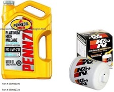 Pennzoil Platinum H/M 5W-20 Full Synthetic Engine Oil, 5 Quarts w/K&N Oil Filter