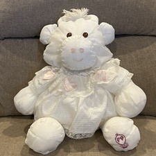 Vtg Fisher Price Puffalump 1986 White Cow Pink Hearts Lace Dress Nylon Plush