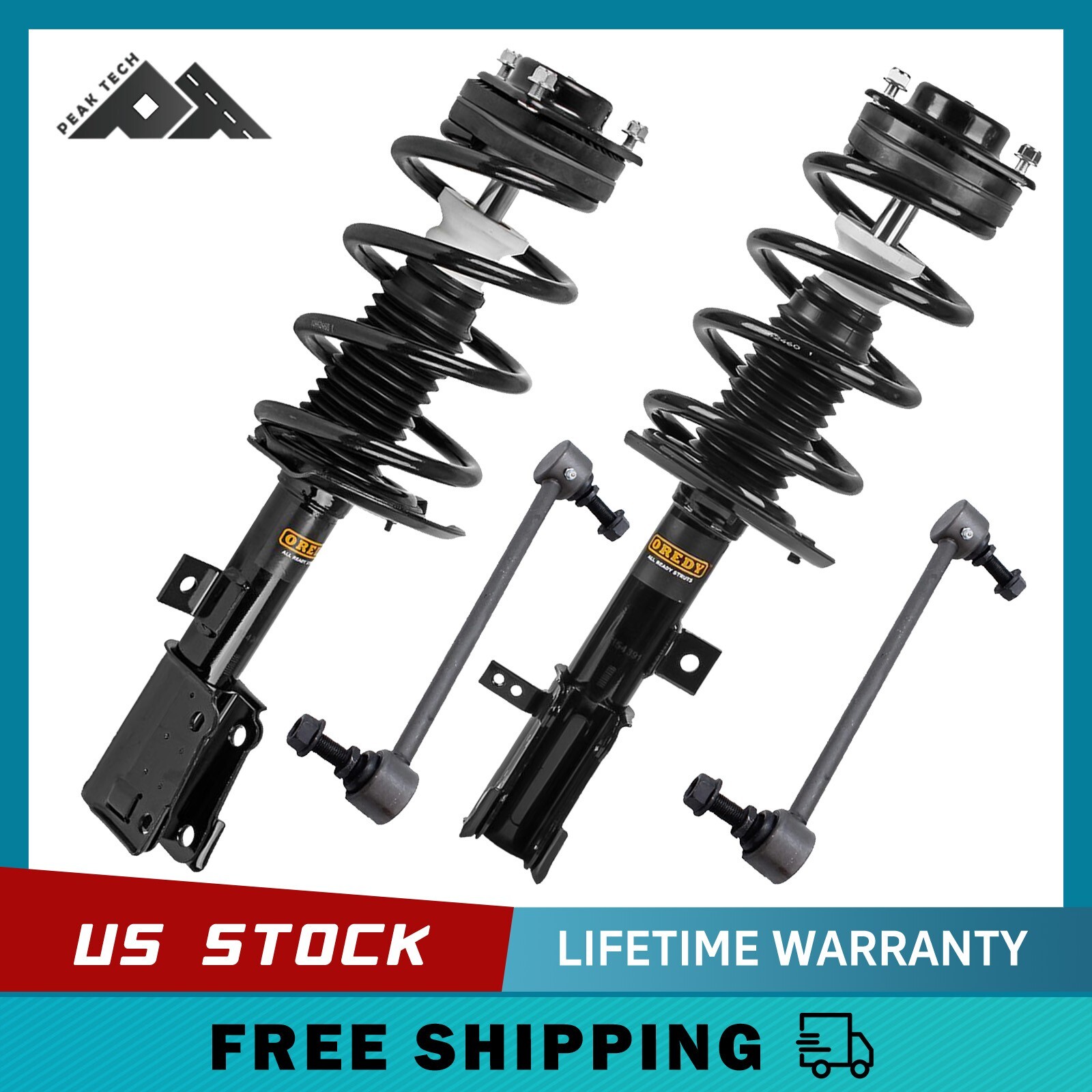 4PC Front Struts and Sway Bar Links Compatible with Dodge Journey V6 2009-2019