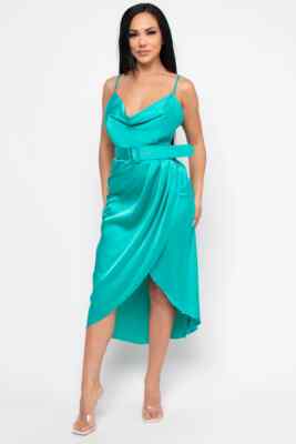 knee length dresses for ladies Jade Animal Print Sleeveless Satin Midi Dress