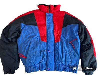 Field & Stream Vintage Down Puffy Jacket Multicolor Men's Medium Blue Black Red