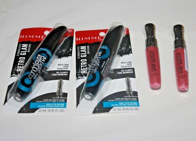 Rimmel Two Stay Glossy Lip Gloss #030 + Two Mascara #001 Lot Of 4 Sealed/ In Box