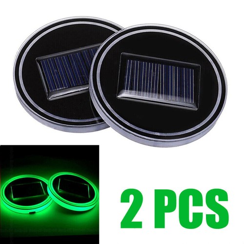 Solar Cup Holder Pad Car Interior Green LED Light Insert Coaster Mat Universal