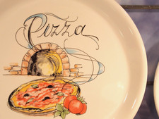 6 Pizza teller + 1 Salat/Beilagen TRECI Keramik/Steinzeug ITALY Vintage gemarkt