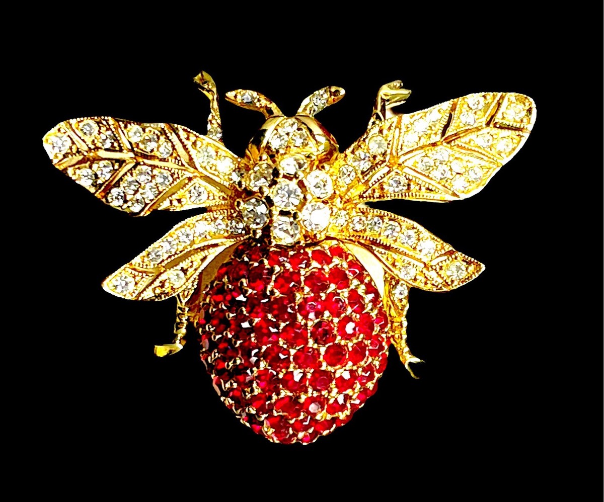 CINER GOLD PLATED CRYSTAL & RUBY RED RHINESTONE 100 CINER GOLD PLATED CRYSTAL & RUBY RED RHINESTONE 100