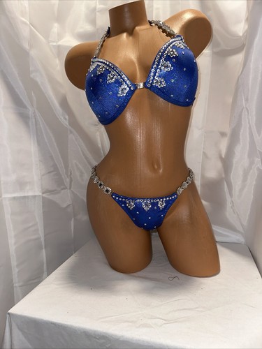 NPC COMPETITION BIKINI SUIT ROYAL BLUE HOLOGRAM 34D CUP SMALL - Picture 2 of 8