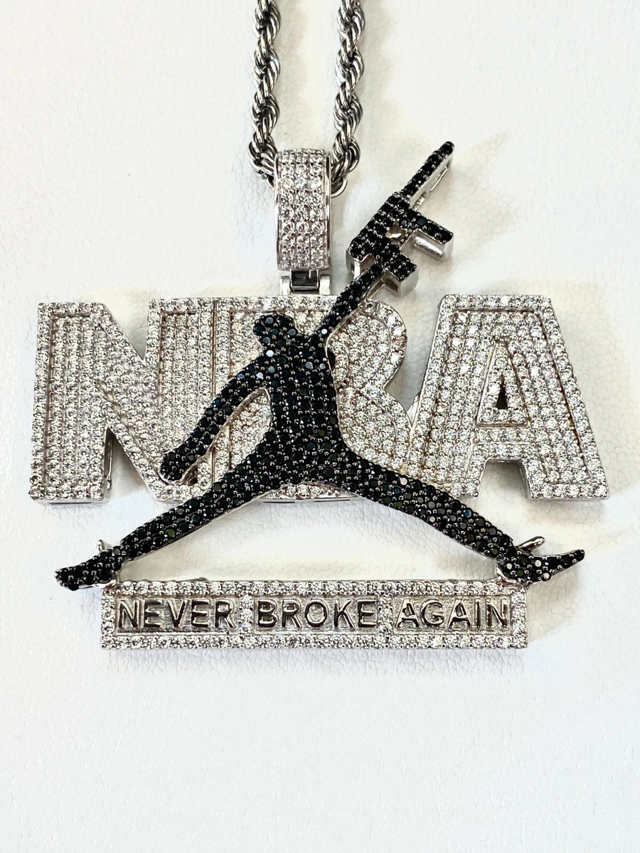 NBA Never Broke Again Iced Pendant Icy Charm Men's Women Icy 14k Gold Rope  Chain