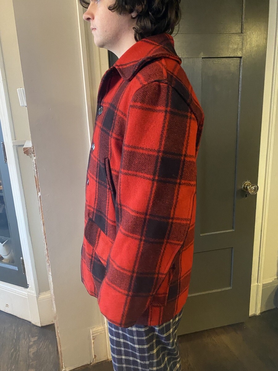 Chippewa Woolen Mills Wool Coat Buffalo Plaid Red Mens 40s Chippewa Woolen Mills Wool Coat Buffalo Plaid Red Mens 40s