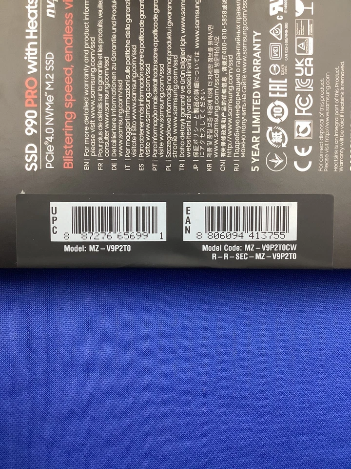 NEW MZ-V9P2T0CW SAMSUNG 990 PRO W/Heatsink 2TB M.2 NVME PCIE4.0 VNAND SSD - Image 3 of 4