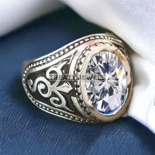 Moissanite Oval Cut Gemstone With 925 Sterling Silver Ring For Men's #A409