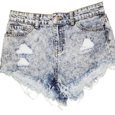LNew-Forever 21 Cut-off Acid Distressed Ripped Faded Jean Demin Small Shorts