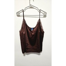 Old Navy Silk Camisole Womens Size XL Petite Chocolate Brown Lace Trim