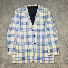 KITON Unconstructed CASHERE SILK Two Button Blazer Men's 46 R Blue White CHECK