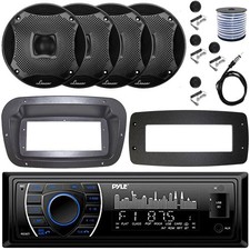 Pyle 1-DIN Marine MP3 Receiver W/Kit  Adapter Plate, 4x 6.5" Component Speakers