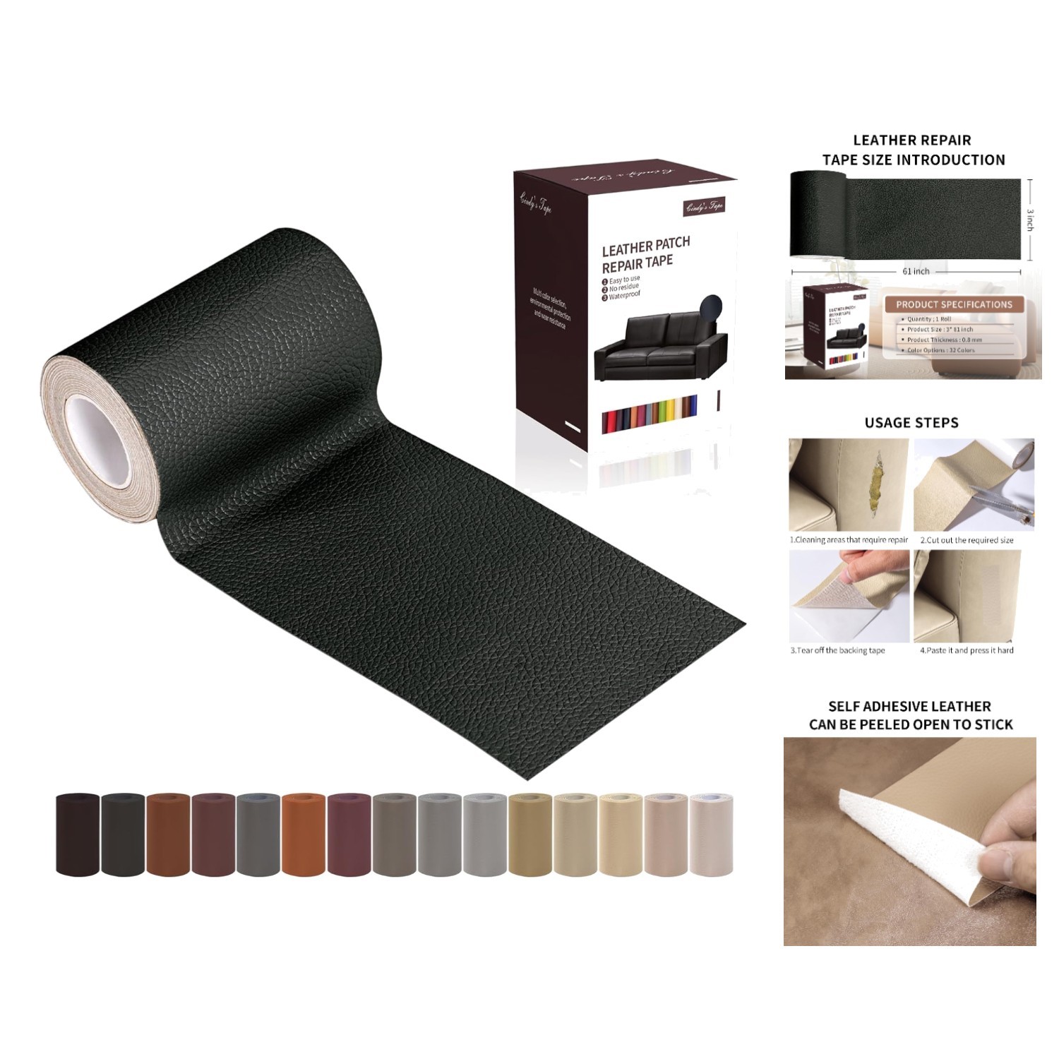 Parche De Cinta De Reparacion De Cuero Adhesivo De Cuero Para Sofás, Asiento...