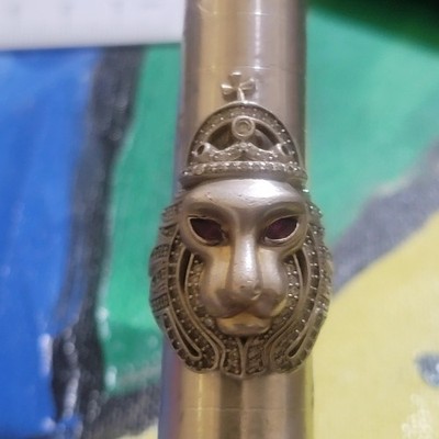 APM Monaco 925 Sterling Silver Lion Head Crown Cocktail Ring Ruby Eyes Sz