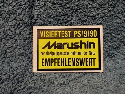 Marushin, Der japanische Helm, Aufkleber, Visiertest 1990, 6,7x4,3 cm, Werbung