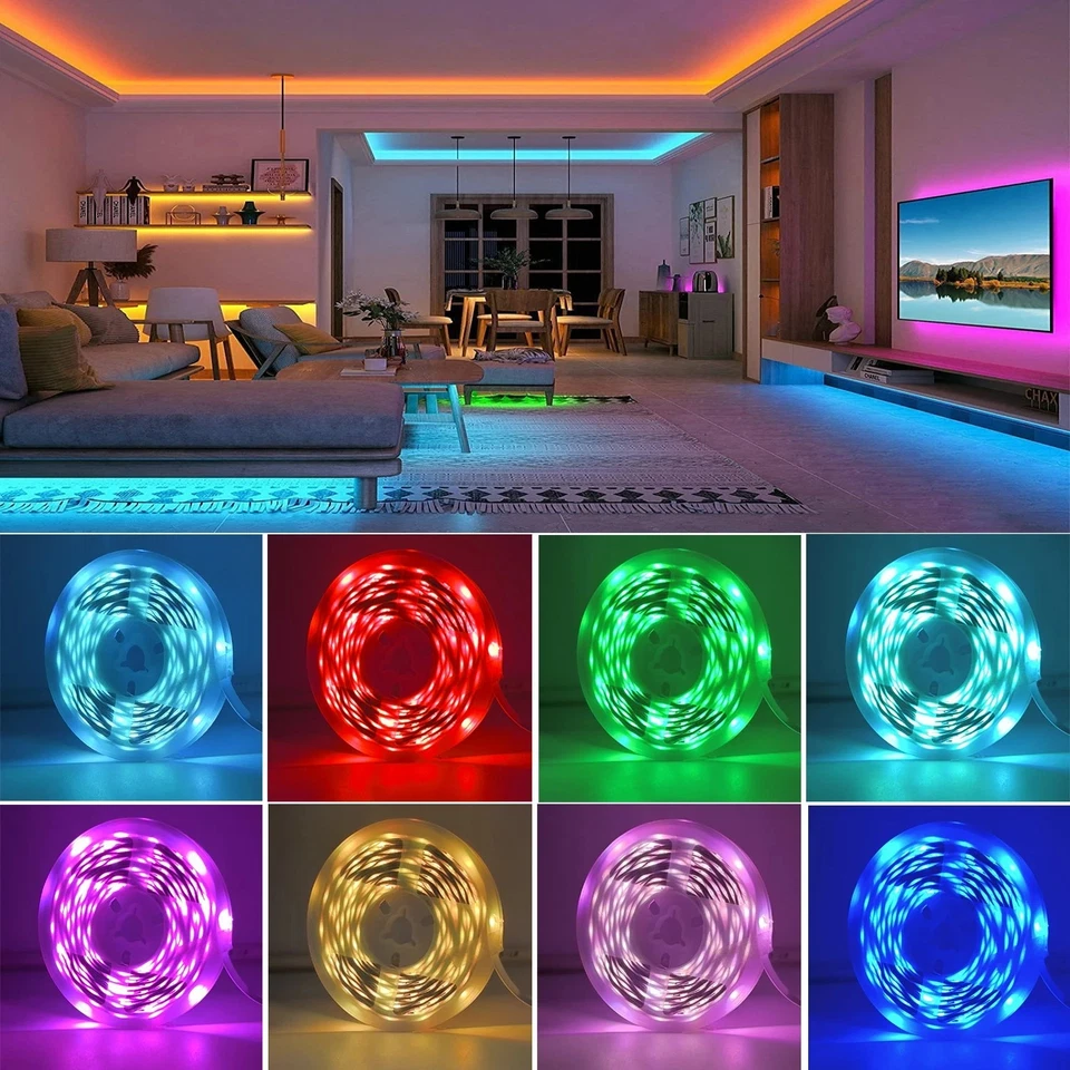 RGB LED Strip 1–30M SMD 5050 3528 Color Changing Lights App Remote Flexible Tape - Immagine 2 di 4